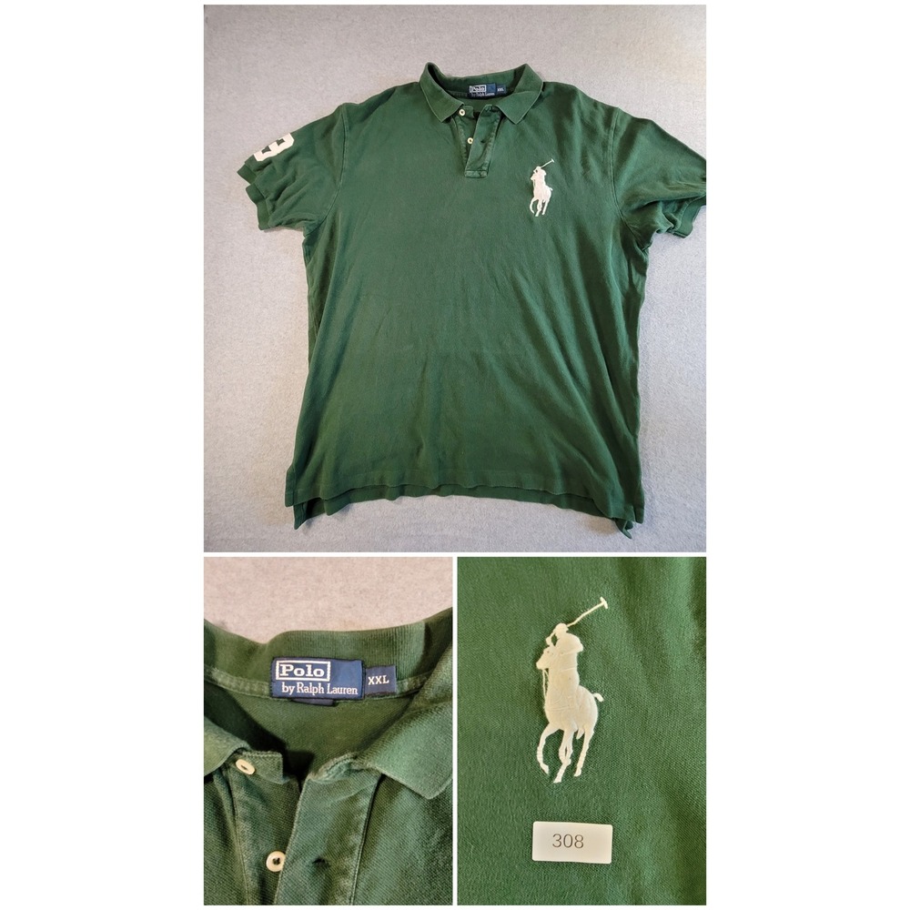 Polo Ralph Lauren Mens XXL Green Big Pony Short Sleeve Pique Polo Shirt 3 Patch